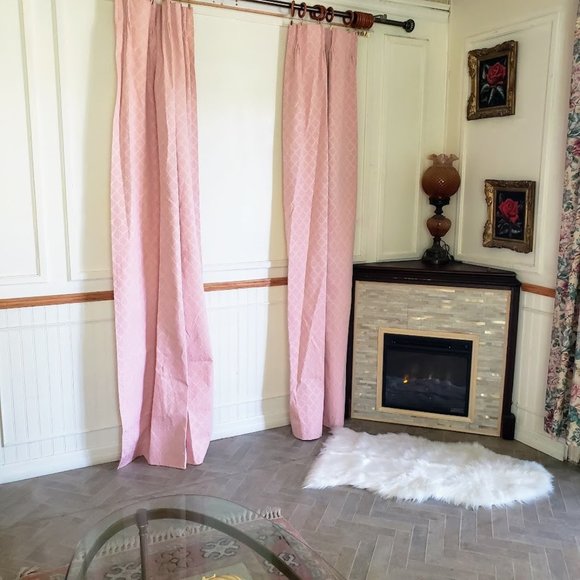 Vintage Drapes Pinch Pleat Pink Curtains 50W x 82L Embroidered Thermal Lined - Picture 8 of 9